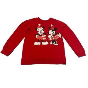 Disney Mickey & Minnie Youth Kids Red Holiday Graphic Sweatshirt Large